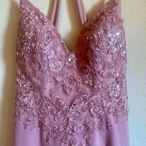 Azazie Blush Pink Full Length Dress w/sequins, lace and train, sz 2, w/new tags